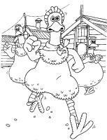 A coloring page of chicken run